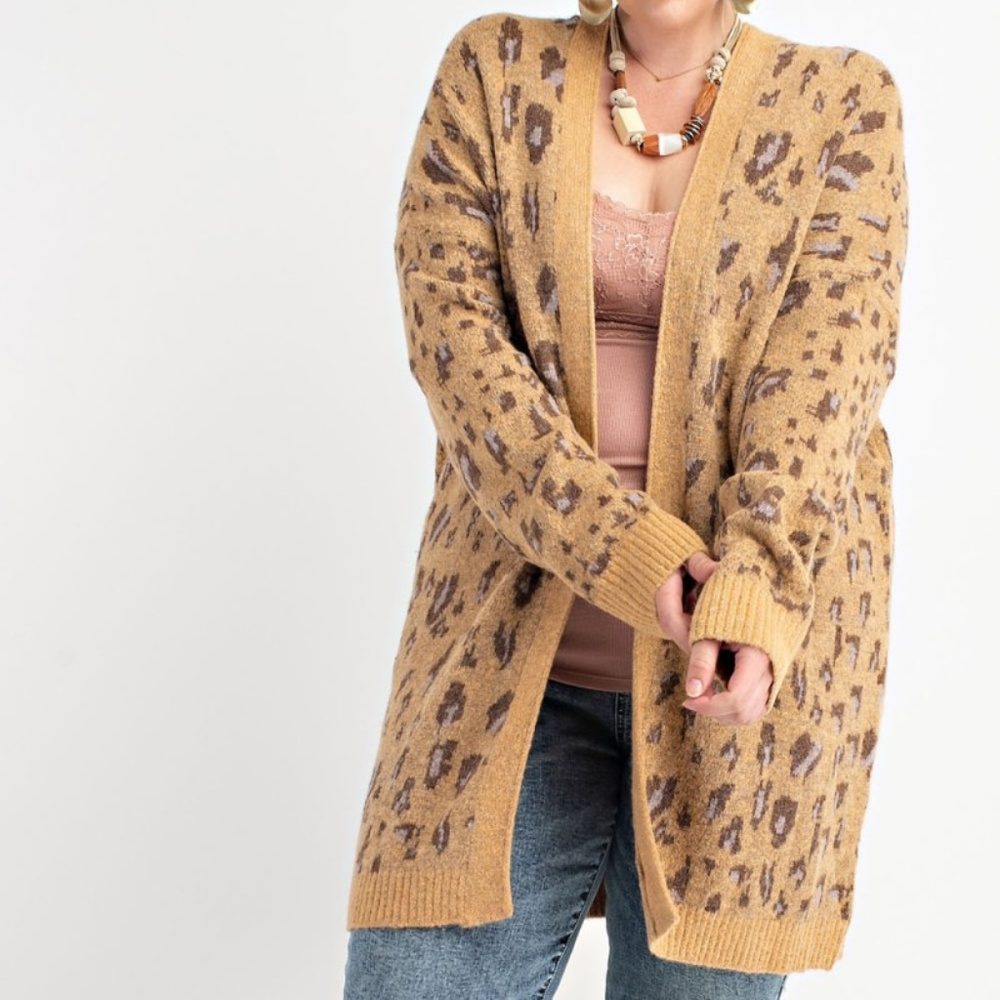 Women’s Open Front Animal Print Cardigan, Plus